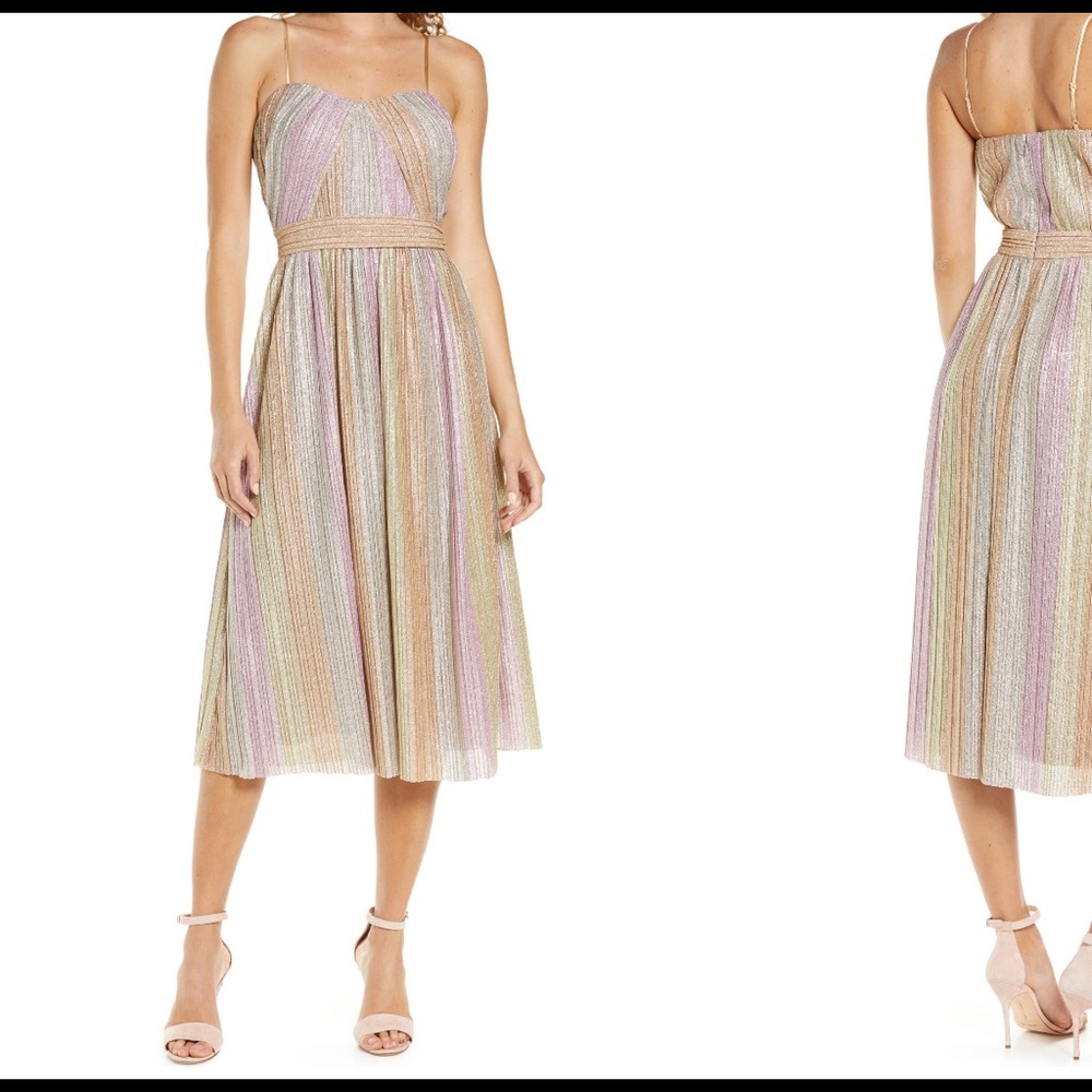 Vince Camuto Rainbow Pleated Cocktail Dress,